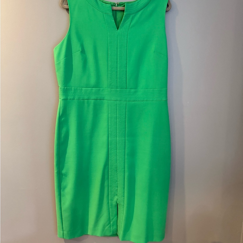 Ann Taylor Green Sheath Midi Dress V-Neck Sleeveless